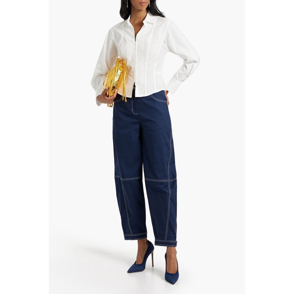 SIMKHAI Kairi Navy Blue Cotton Canvas Balloon Leg Tapered Pants 2 XS High Rise